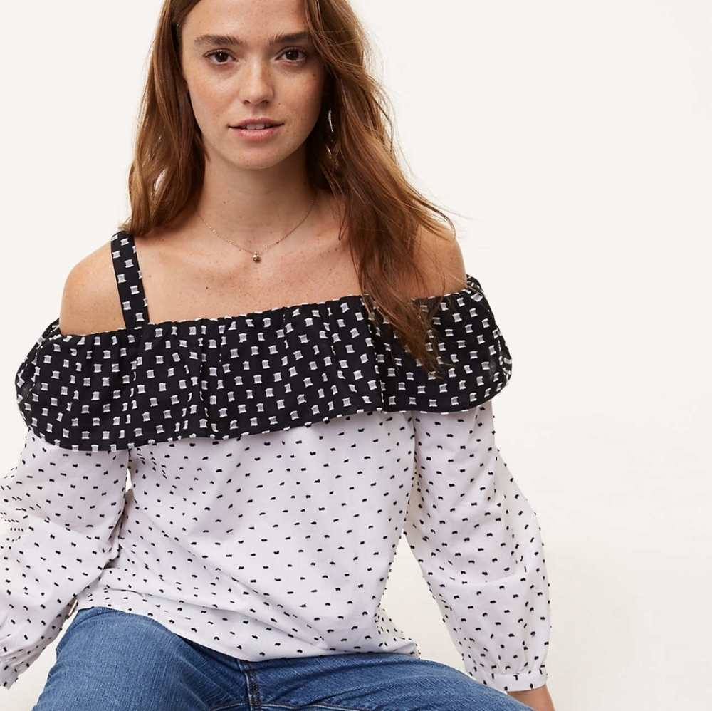 Loft Top Geo Off The Shoulder Top NWT Black White size Large Boho Peasant